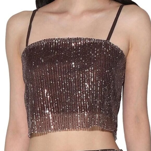 Walter Baker City Sequin Rose Gold Chellie Embellished Crop Tank-Size M - Picture 2 of 6